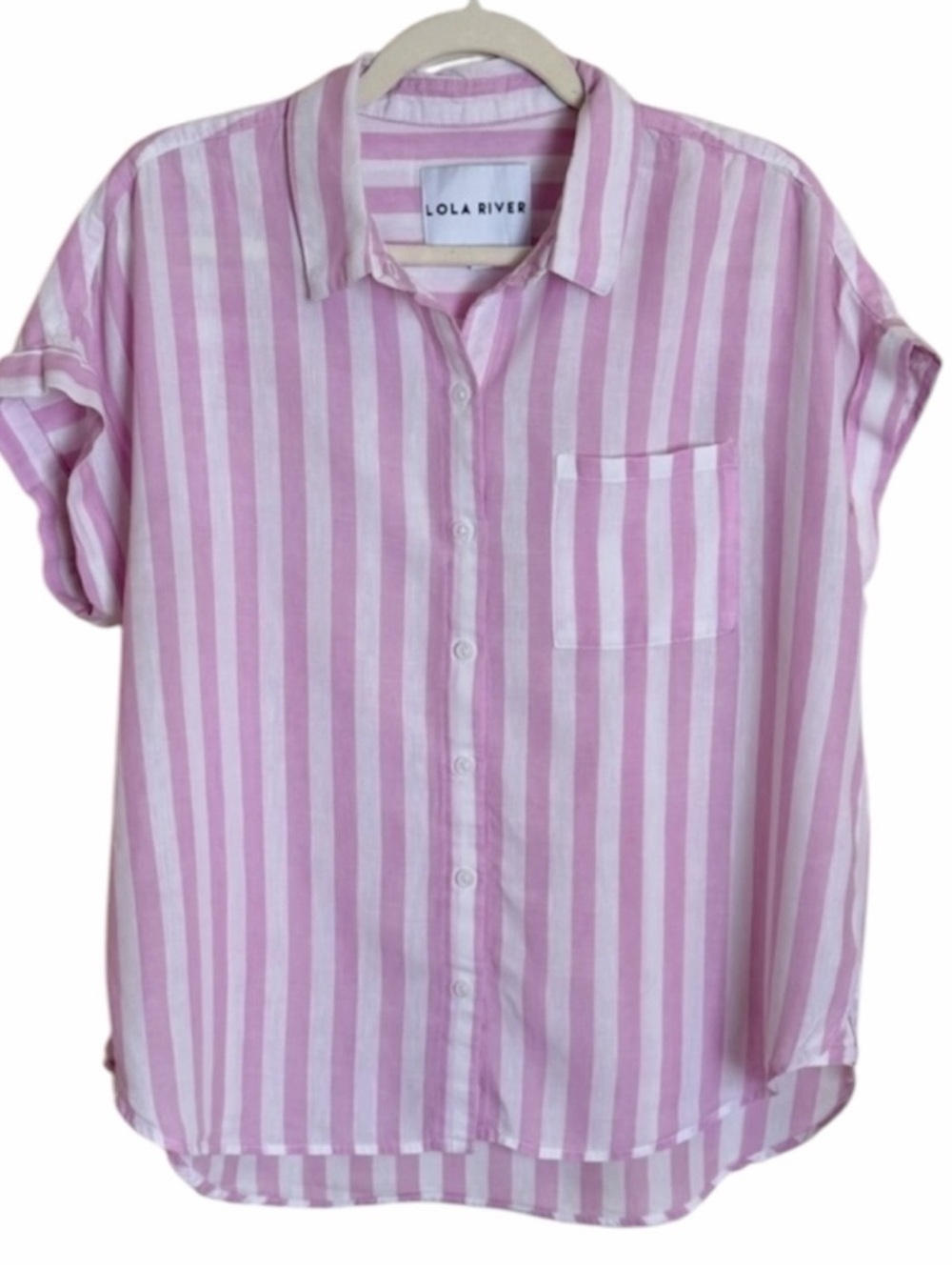 Lola River Pink & White Stripe Button-Down Shirt. Size Large